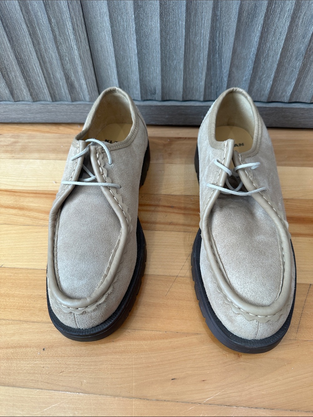 Men's Suede Chukka Boots in Light Beige with Black Sole